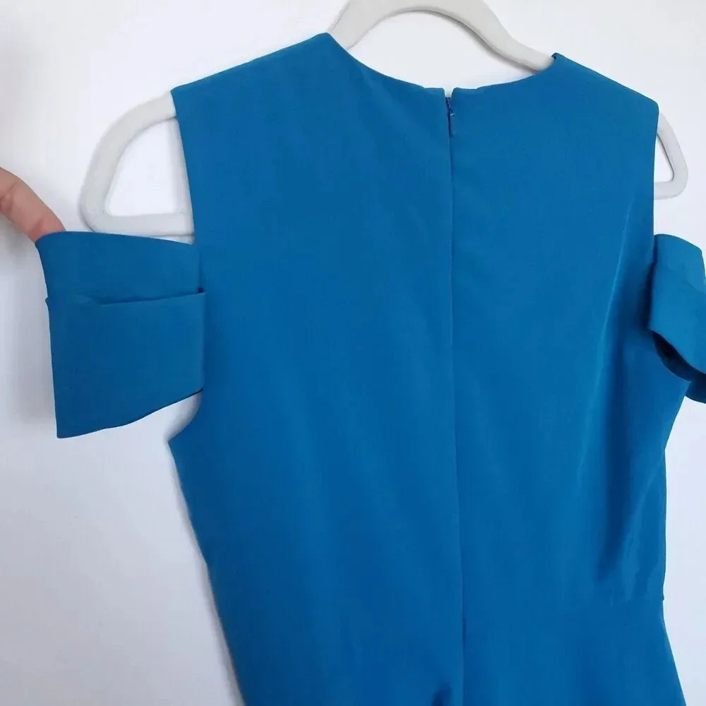 Z Spoke Zac Posen Dress Womens Size 4 Blue Cold Shoulder Fit And Flare NWT - Picture 13 of 16